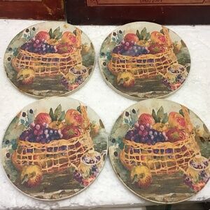 Set of 4 Fruit Basket Design Coasters with Cork Backing Home Kitchen Dining Deco